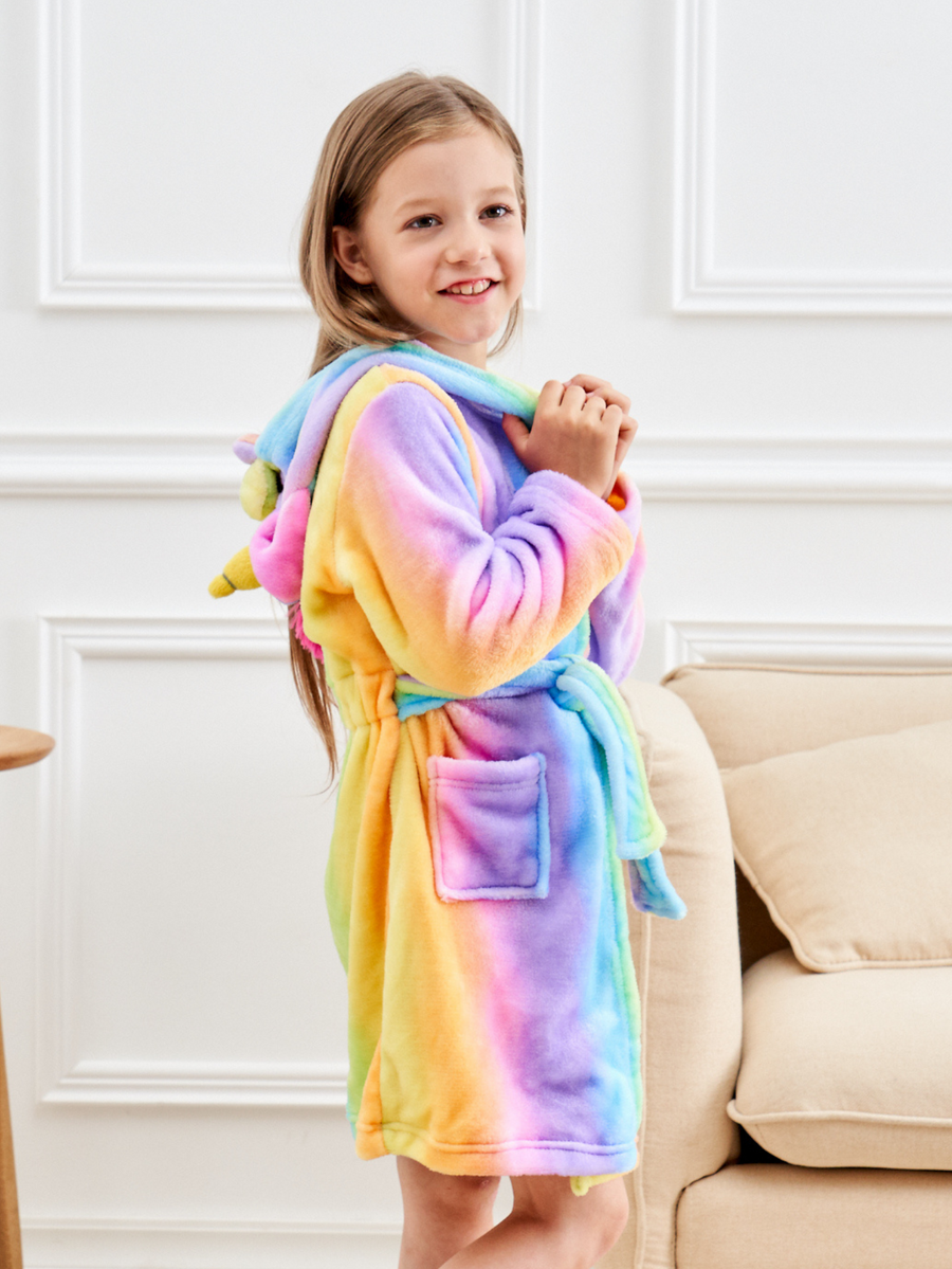 Unicorn Girls Robes Pajamas Rainbow Hooded Onesie Soft Lounge Bathrobe For Girls With 3D-ear Belted And Dual Pocket - Doctor Unicorn