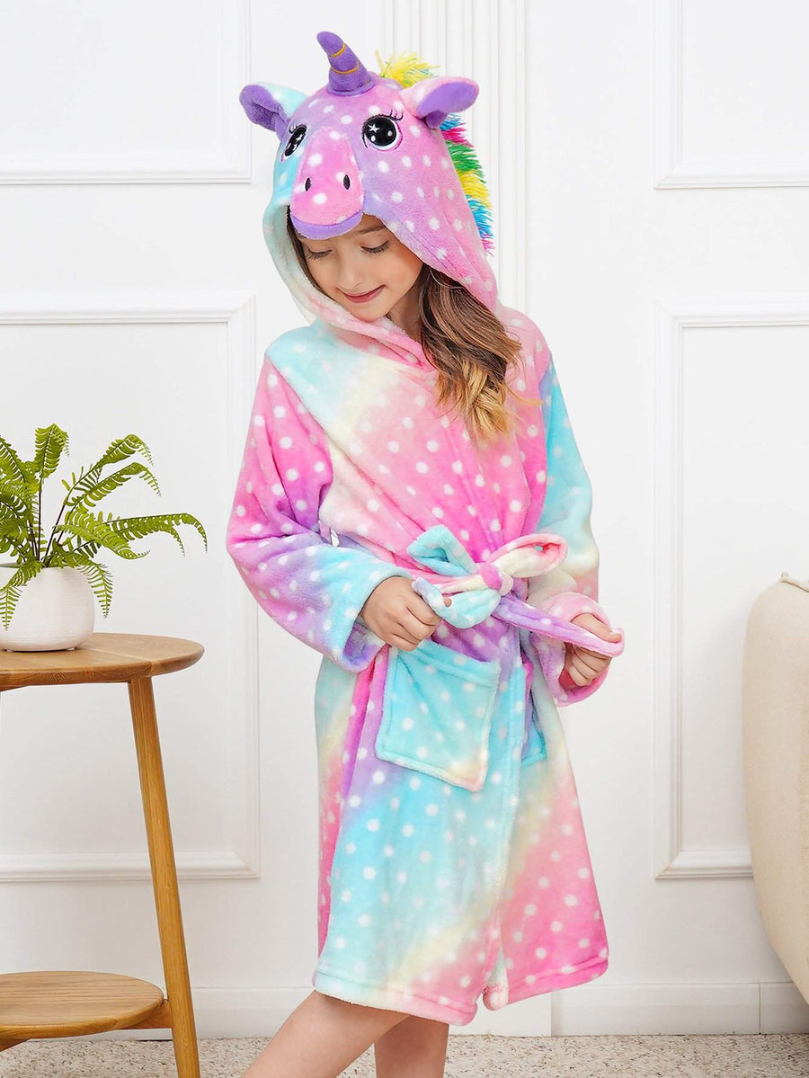 Unicorn Girls Robes Pajamas Pink Blue Rainbow Soft Onesie Hooded Bathrobe Sleepwear For Girls- Doctor Unicorn