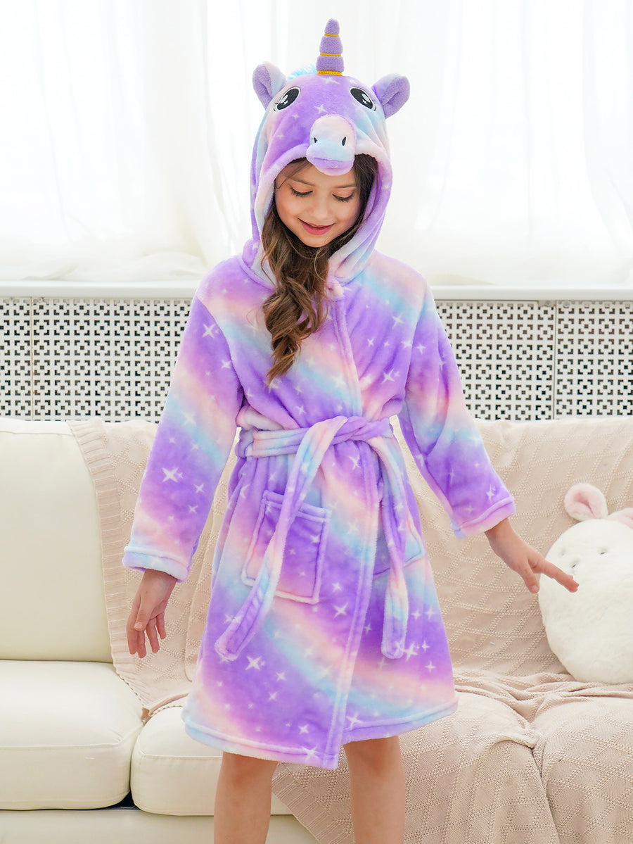 Unicorn Girls Robes Pajamas Bright Purple Galaxy Soft Onesie Hooded Bathrobe Sleepwear Matching Doll & Girls - Doctor Unicorn
