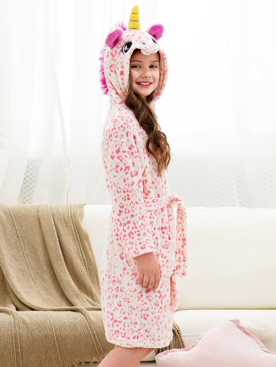 Unicorn Girls Robes Pajamas Pink Leopard Soft Onesie Hooded Bathrobe For Girl - Doctor Unicorn
