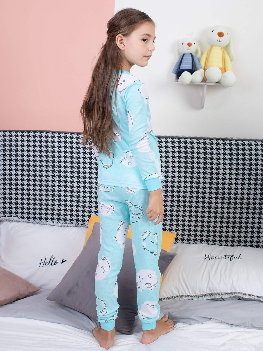 Girls' Snug Fit Cotton Pajama Set Sleepwear Blue