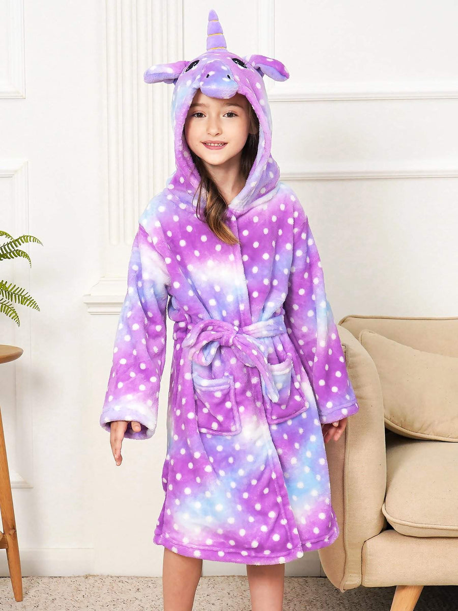 Unicorn Girls Robes Pajamas Purple Soft Onesie Hooded Bathrobe Sleepwear For Girls - Doctor Unicorn