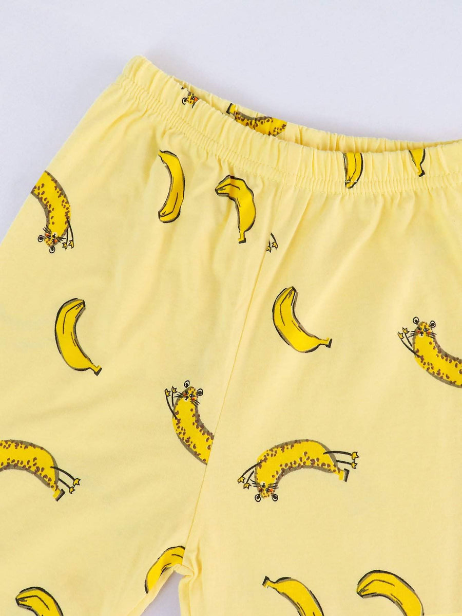 Girls' Snug Fit Cotton Pajama Set Sleepwear Leopard Banana