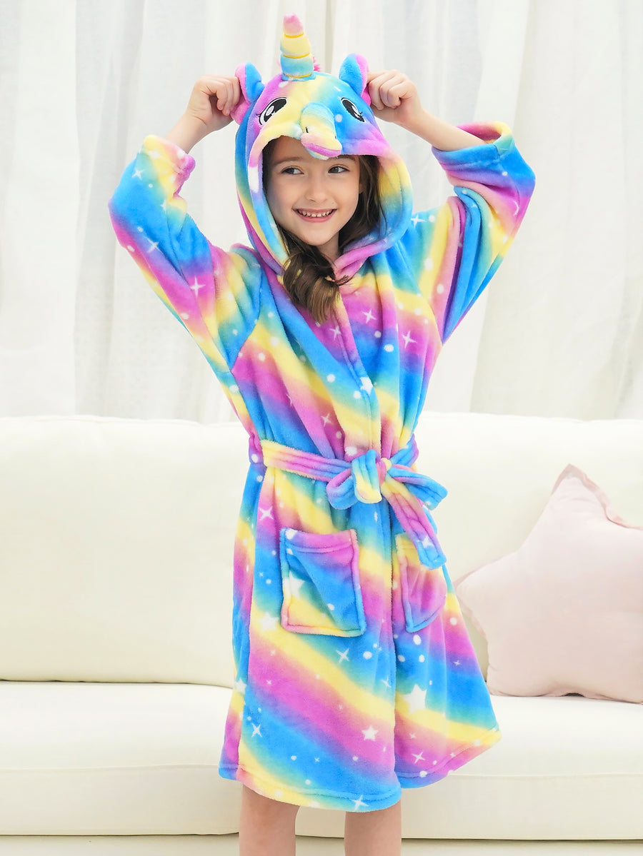 Unicorn Girls Robes Pajamas Rainbow Soft Onesie Hooded Bathrobe Sleepwear Matching Doll & Girls - Doctor Unicorn