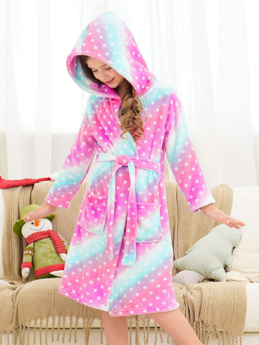 Unicorn Girls Robes Pajamas Pink Galaxy Dots Soft Onesie Hooded Rainbow Bathrobe Sleepwear for Girls - Doctor Unicorn
