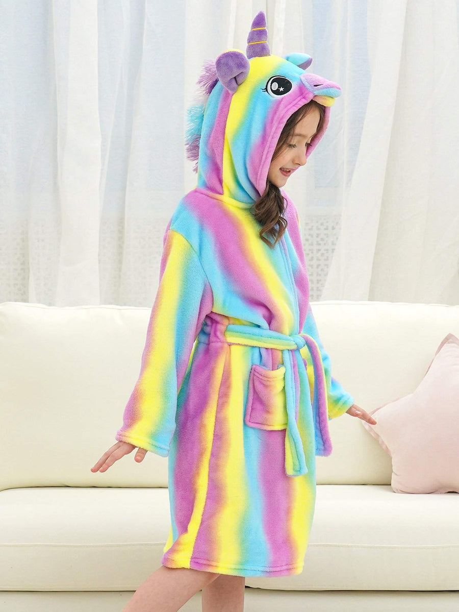 Unicorn Girls Robes Pajamas Hooded Soft Onesie Lounge Bathrobe For Girls with 3D-ear Belted, Dual Pocket - Doctor Unicorn