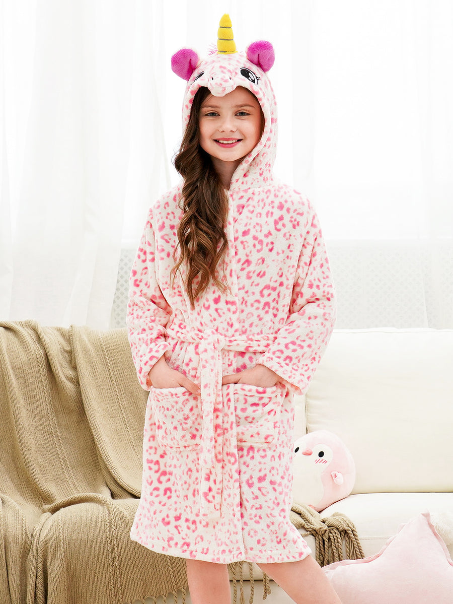 Unicorn Girls Robes Pajamas Pink Leopard Soft Onesie Hooded Bathrobe For Girl - Doctor Unicorn