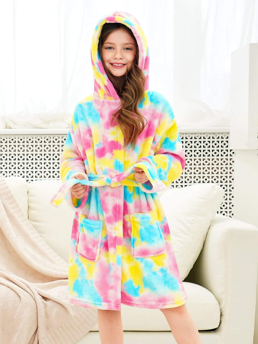 Unicorn Girls Robes Pajamas Pink Tie-dye Soft Onesie Hooded Rainbow Bathrobe Sleepwear For Girls - Doctor Unicorn