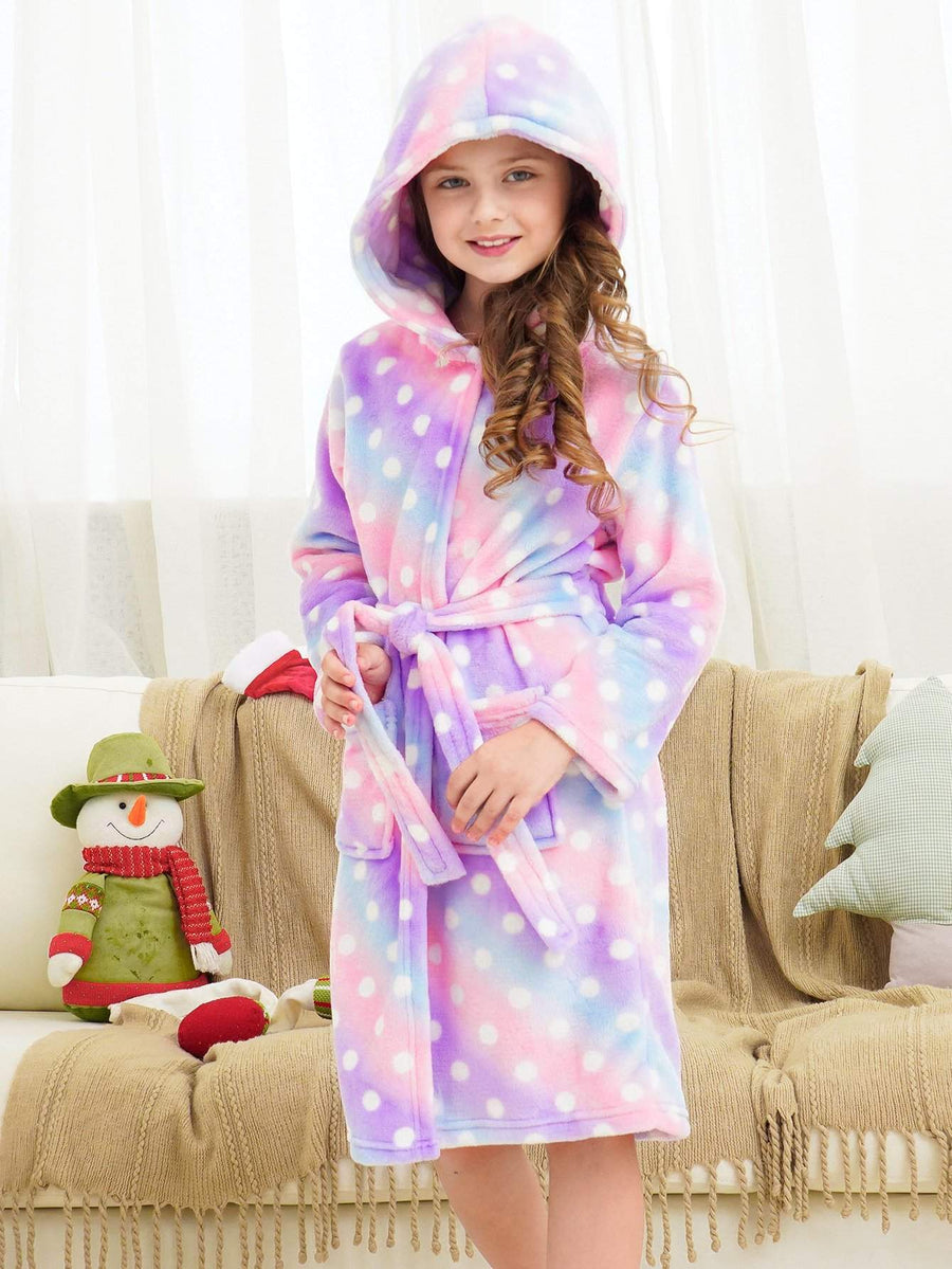 Unicorn Girls Robes Pajamas Bright Purple Dots Soft Onesie Hooded Rainbow Bathrobe Sleepwear for Girls - Doctor Unicorn