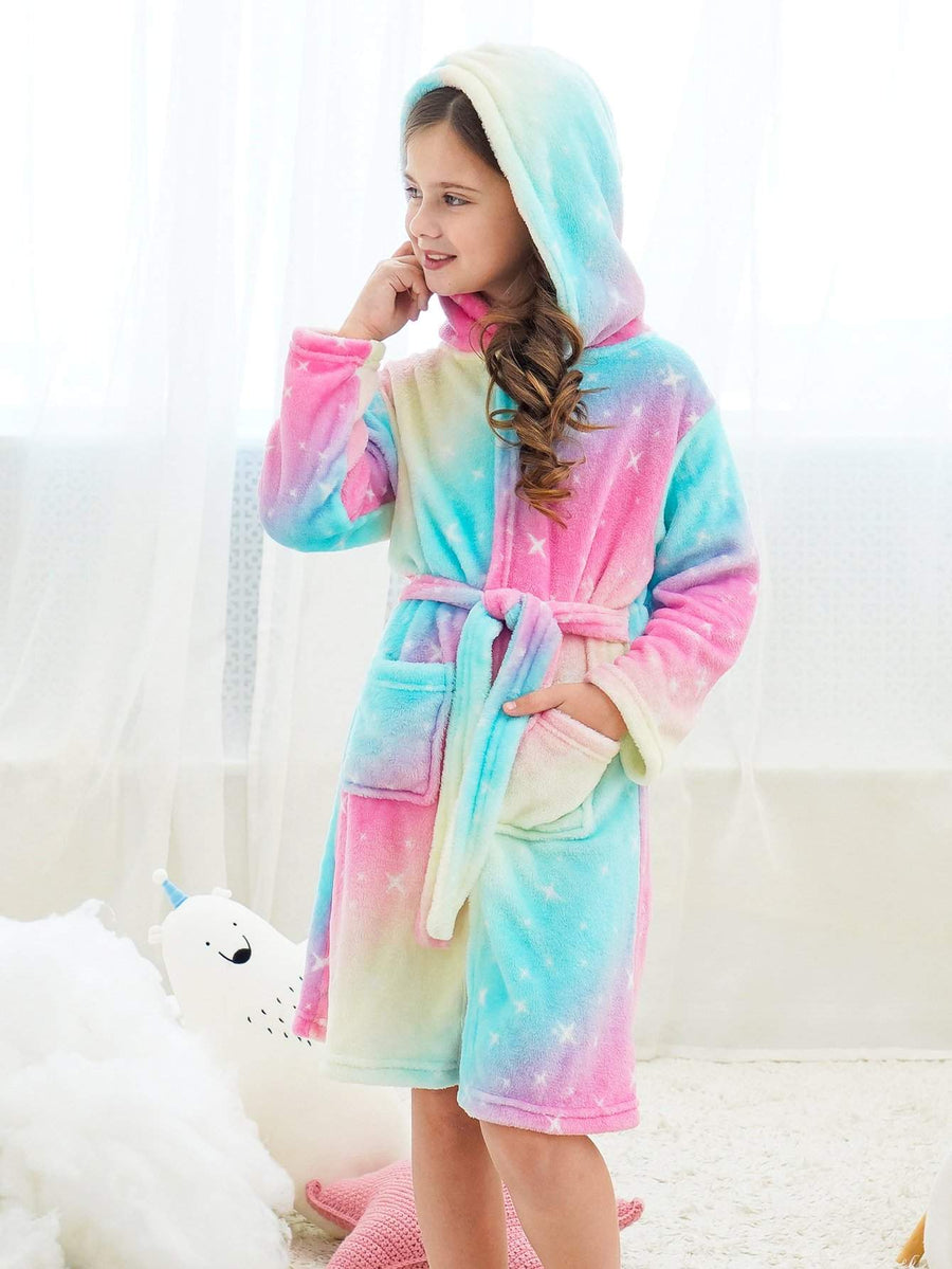 Unicorn Girls Robes Pajamas Rainbow Pink Stars Soft Onesie Hooded Rainbow Bathrobe Sleepwear For Girls - Doctor Unicorn