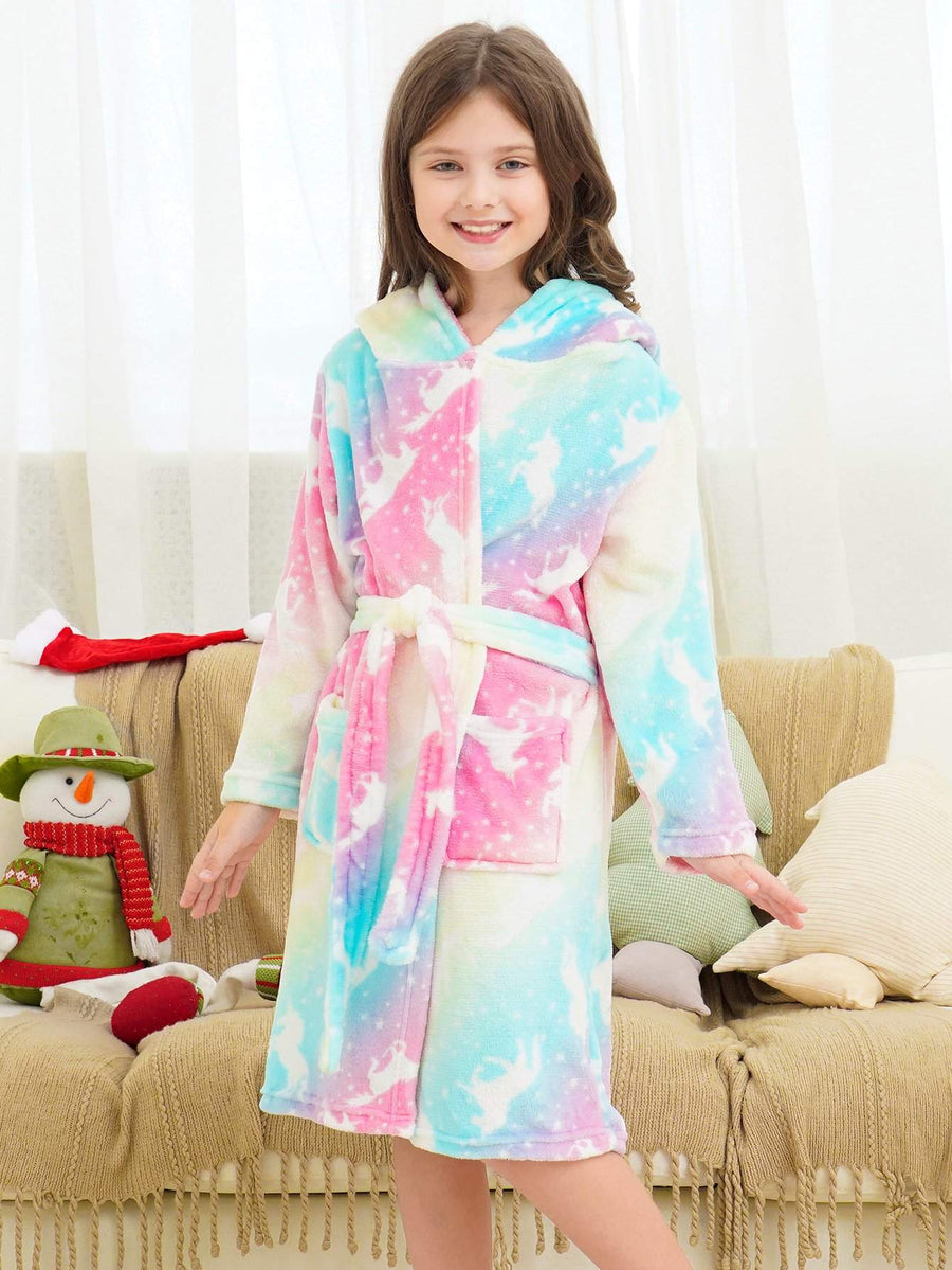 Unicorn Girls Robes Pajamas Rainbow Soft Onesie Hooded Rainbow Bathrobe Sleepwear For Girls - Doctor Unicorn