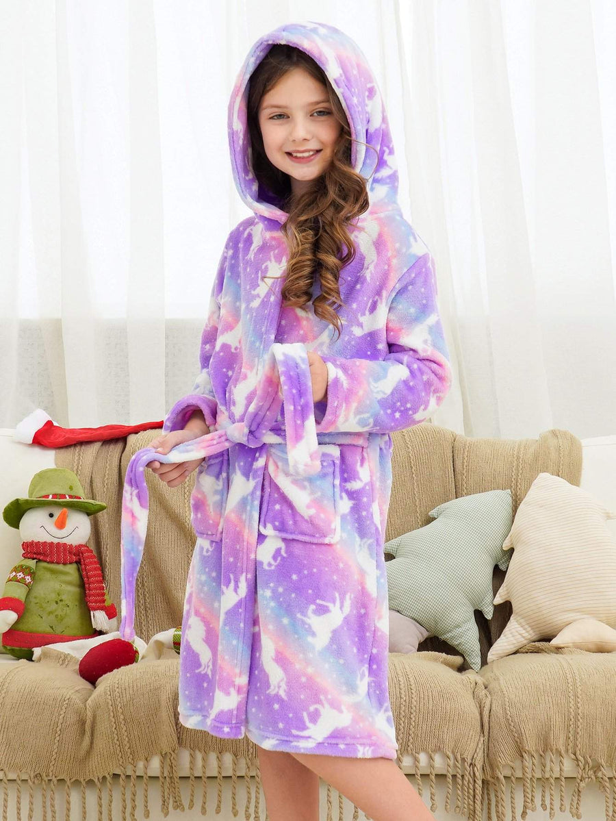 Unicorn Girls Robes Pajamas Bright Purple Soft Onesie Hooded Rainbow Bathrobe Sleepwear For Girls - Doctor Unicorn