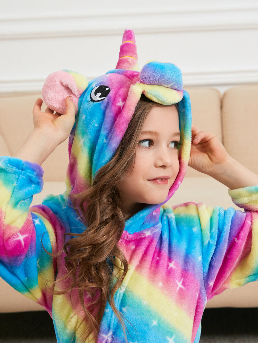 Unicorn Girls Robes Pajamas Rainbow Galaxy Soft Onesie Hooded Bathrobe Sleepwear Matching Slippers For Girls - Doctor Unicorn