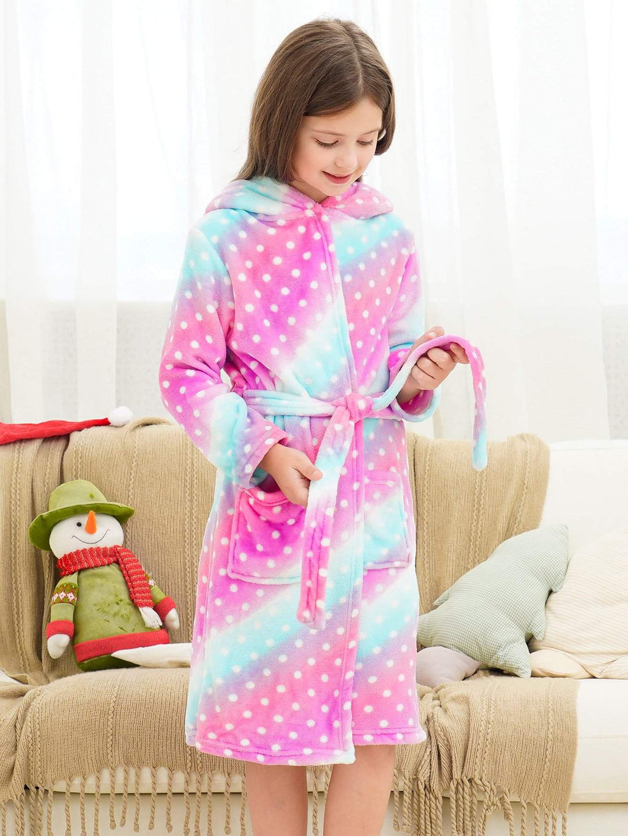 Unicorn Girls Robes Pajamas Pink Galaxy Dots Soft Onesie Hooded Rainbow Bathrobe Sleepwear for Girls - Doctor Unicorn