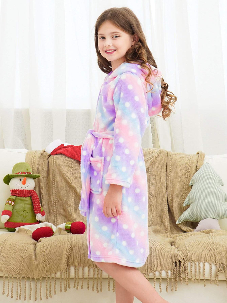 Unicorn Girls Robes Pajamas Bright Purple Dots Soft Onesie Hooded Rainbow Bathrobe Sleepwear for Girls - Doctor Unicorn