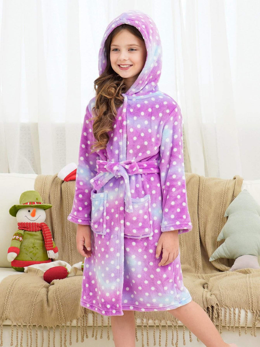 Unicorn Girls Robes Pajamas Purple Galaxy Dots Soft Onesie Hooded Rainbow Bathrobe Sleepwear For Girls - Doctor Unicorn