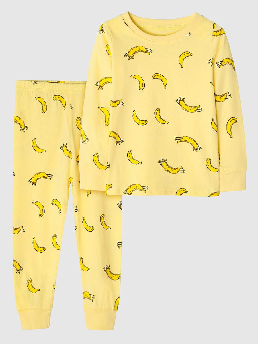Girls' Snug Fit Cotton Pajama Set Sleepwear Leopard Banana