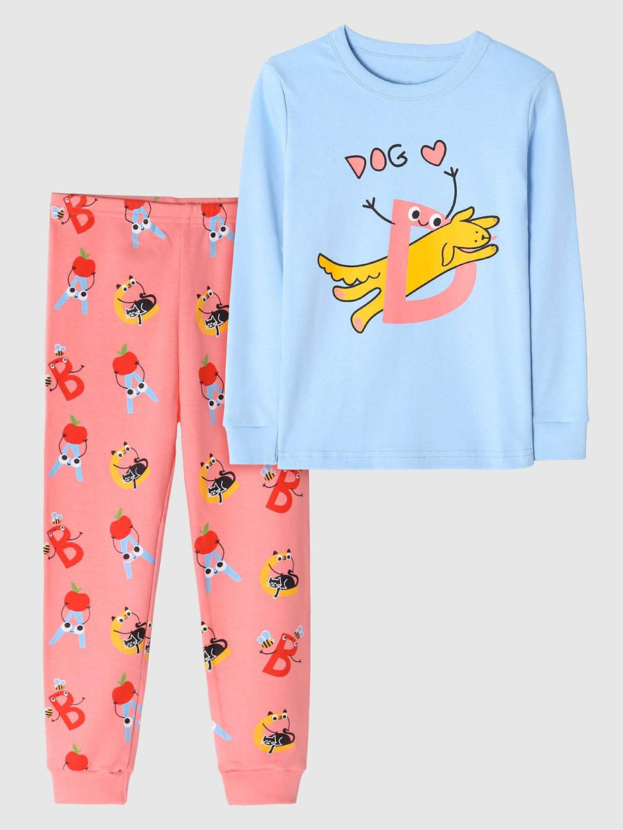 Girls' Snug Fit Cotton Pajama Set Sleepwear Dog