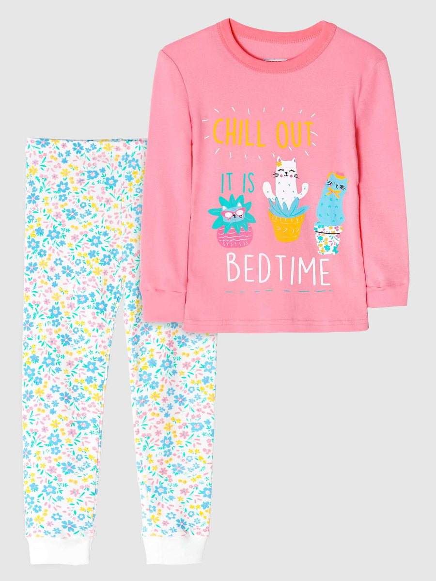 Girls' Snug Fit Cotton Sheep Pink cactus sloth Pajama Set Sleepwear