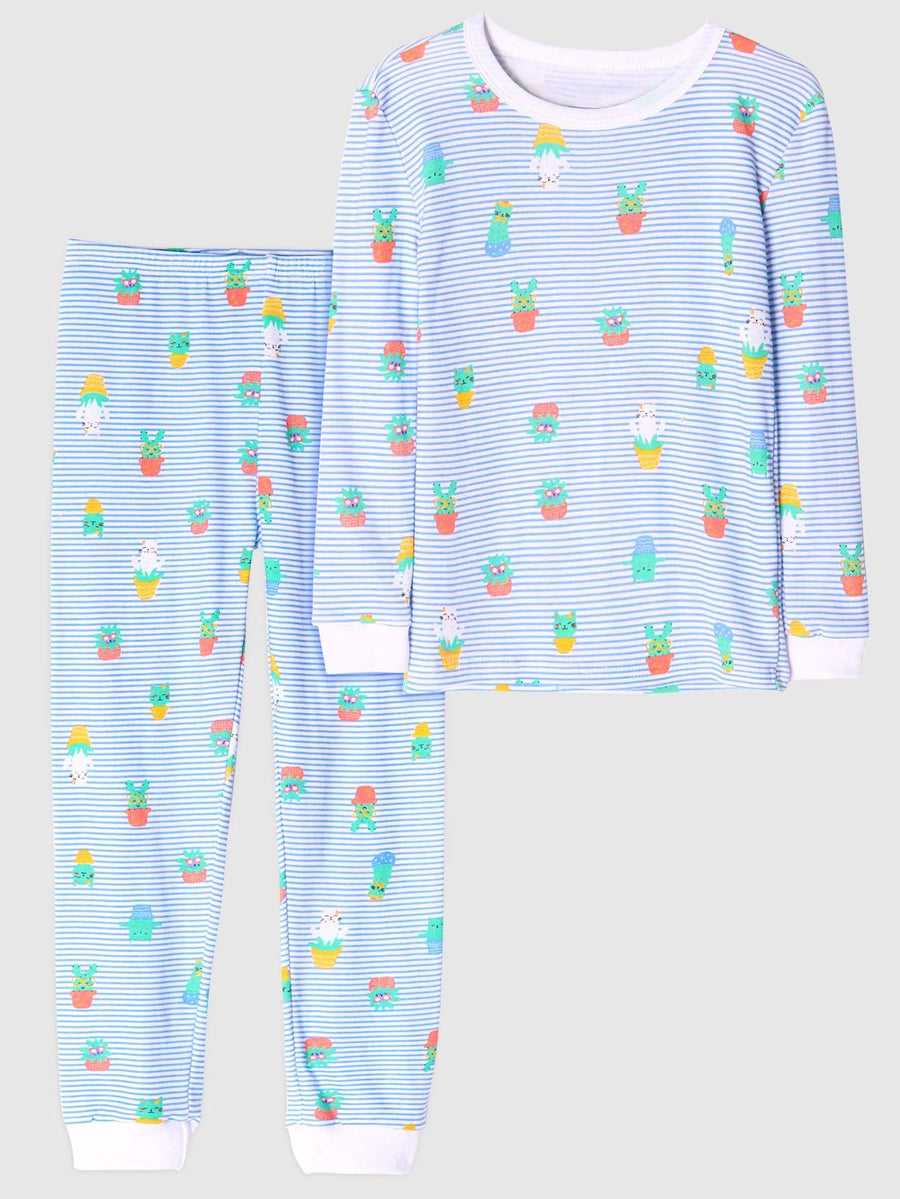 Girls' Snug Fit Cotton Sheep Blue sloth Pajama Set Sleepwear