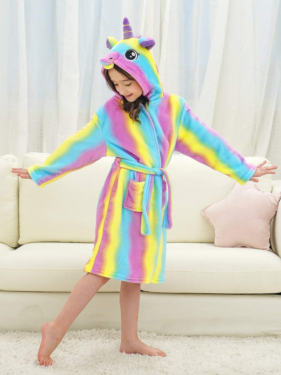Unicorn Girls Robes Pajamas Hooded Soft Onesie Lounge Bathrobe For Girls with 3D-ear Belted, Dual Pocket - Doctor Unicorn