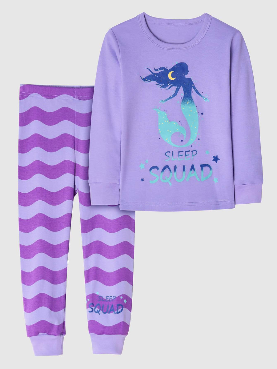 Girls' Snug Fit Cotton Pajama Set Sleepwear Purple Mermaid