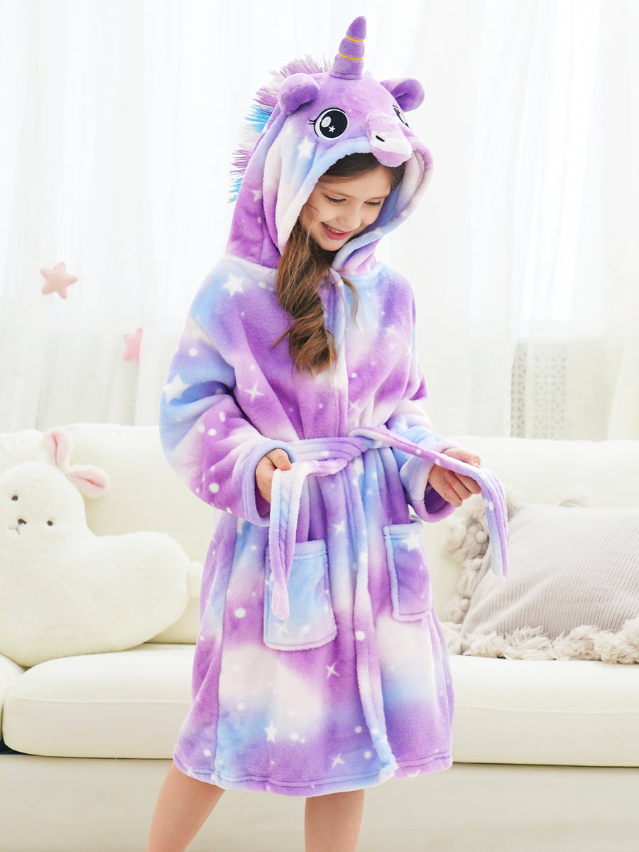 Unicorn Girls Robes Pajamas Purple Star Soft Onesie Hooded Bathrobe Sleepwear Matching Doll & Girls - Doctor Unicorn
