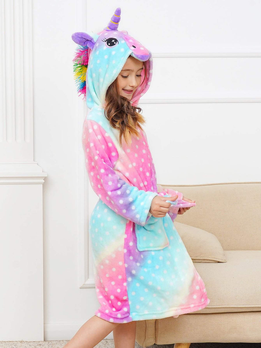 Unicorn Girls Robes Pajamas Pink Blue Rainbow Soft Onesie Hooded Bathrobe Sleepwear For Girls- Doctor Unicorn