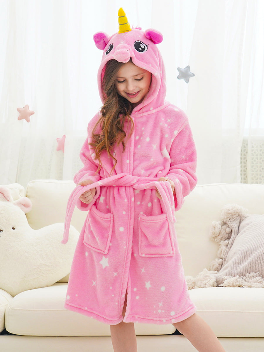 Unicorn Girls Robes Pajamas Pink Soft Onesie Hooded Bathrobe Sleepwear Matching Slippers For Girls - Doctor Unicorn