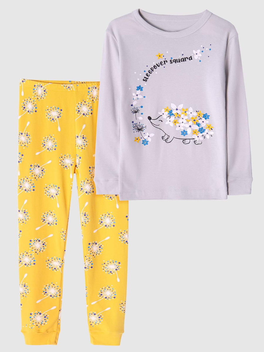 Girls' Snug Fit Cotton Sheep Hedgehog sloth Pajama Set Sleepwear
