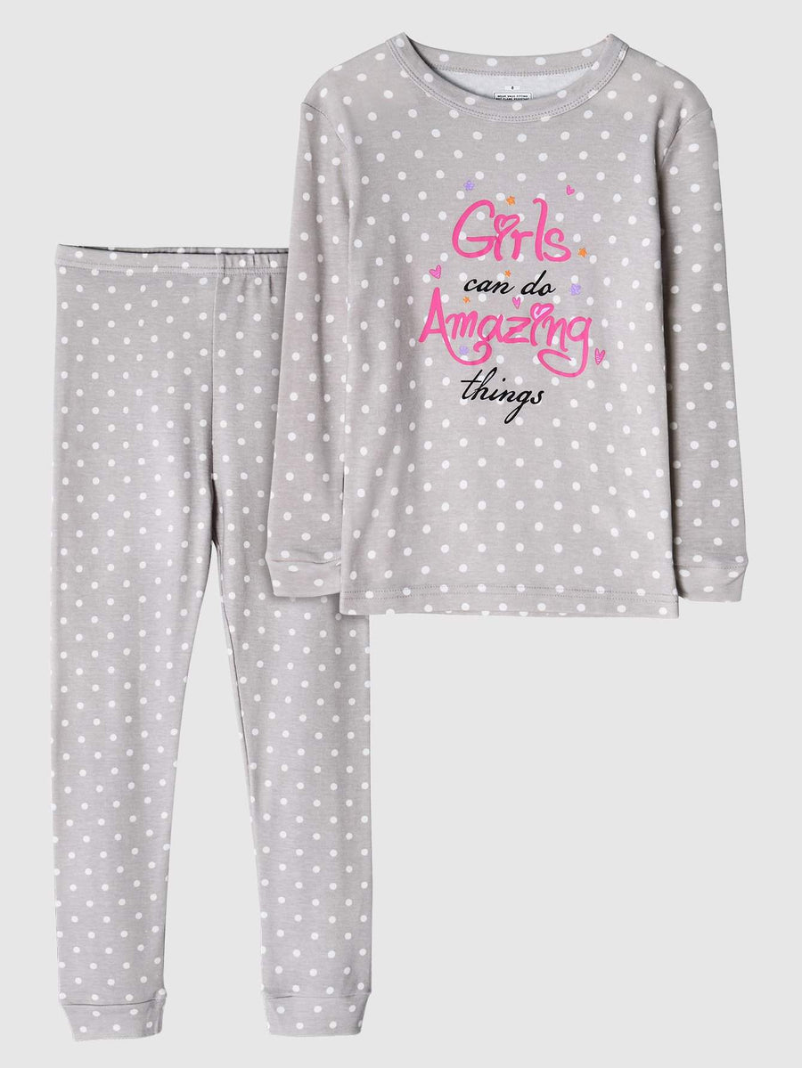 Girls' Snug Fit Cotton Sheep Grey sloth Pajama Set Sleepwear