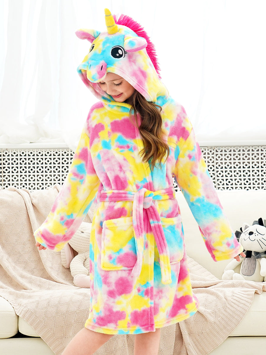 Unicorn Girls Robes Pajamas Pink & Yellow Soft Onesie Hooded Bathrobe Sleepwear For Girls - Doctor Unicorn