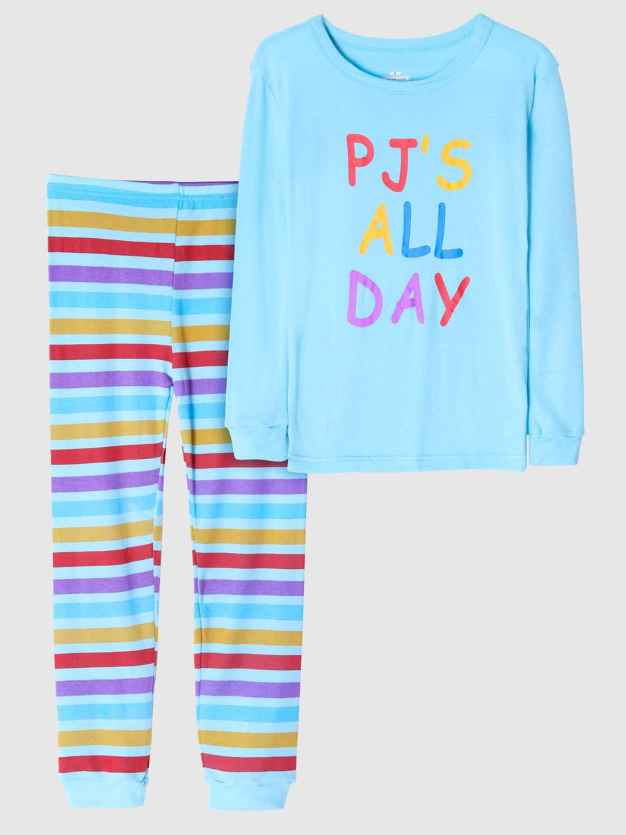 Girls' Snug Fit Cotton Sheep Rainbow sloth Pajama Set Sleepwear