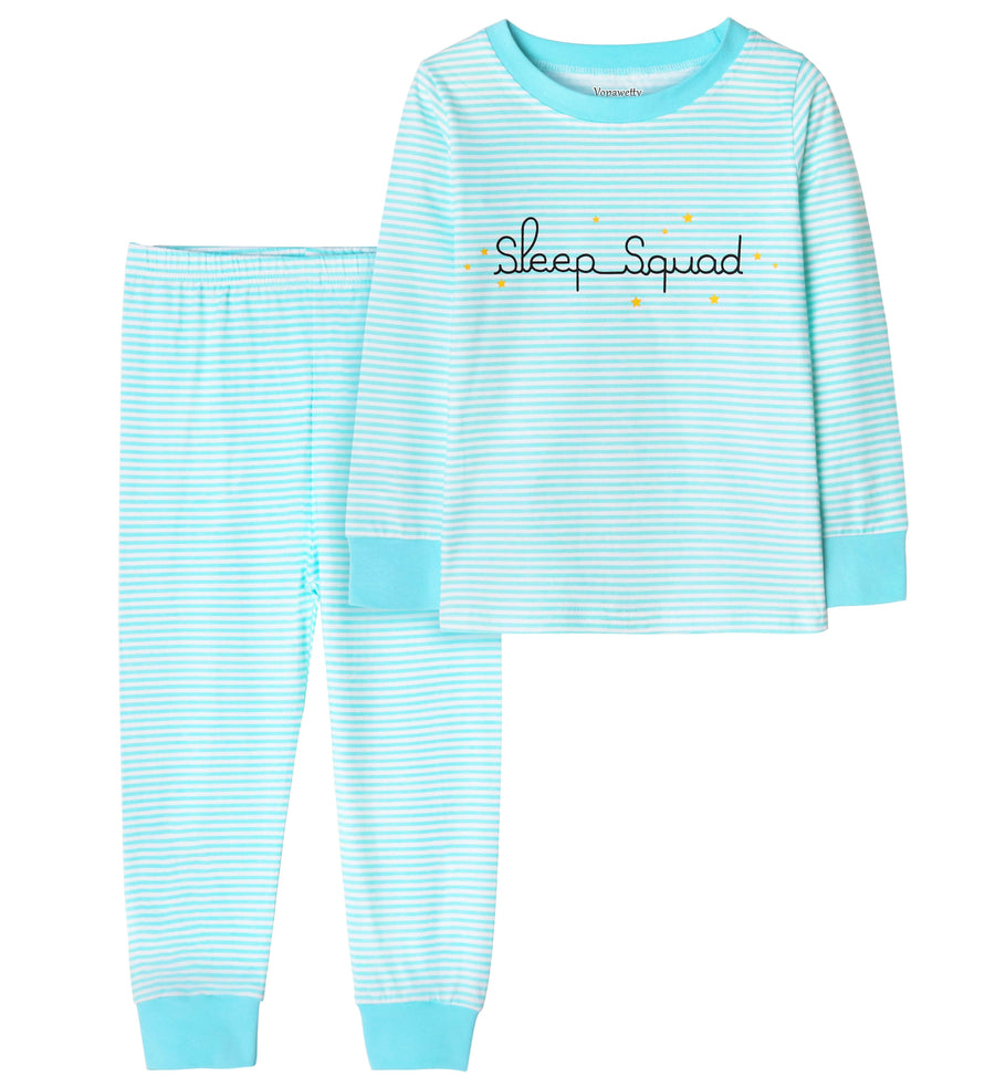 Girls' Snug Fit Cotton Pajama Set Sleepwear Blue Chill Out