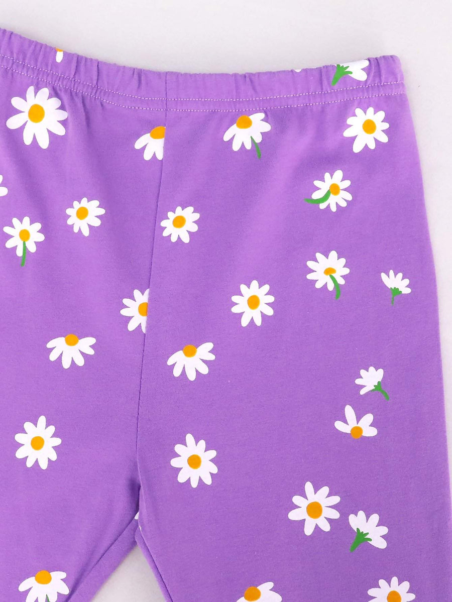 Girls' Snug Fit Cotton Purple Daisy Pajama Set Sleepwear