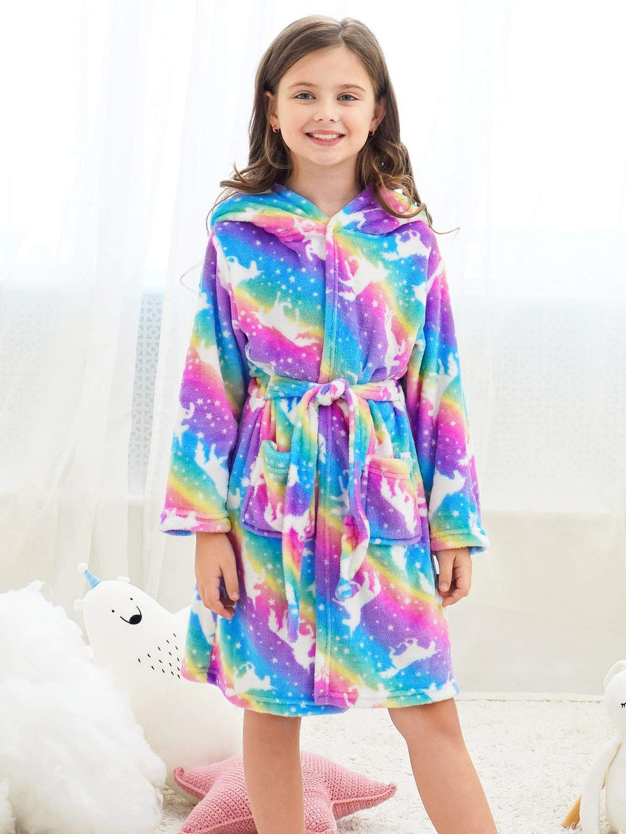 Unicorn Girls Robes Pajamas Rainbow Galaxy Soft Onesie Hooded Rainbow Bathrobe Sleepwear For Girls - Doctor Unicorn