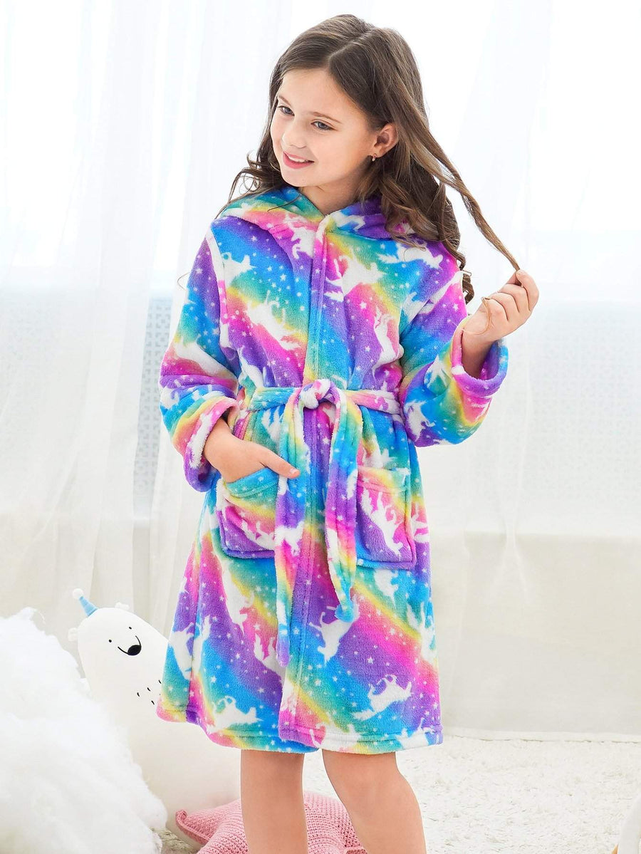 Unicorn Girls Robes Pajamas Rainbow Galaxy Soft Onesie Hooded Rainbow Bathrobe Sleepwear For Girls - Doctor Unicorn