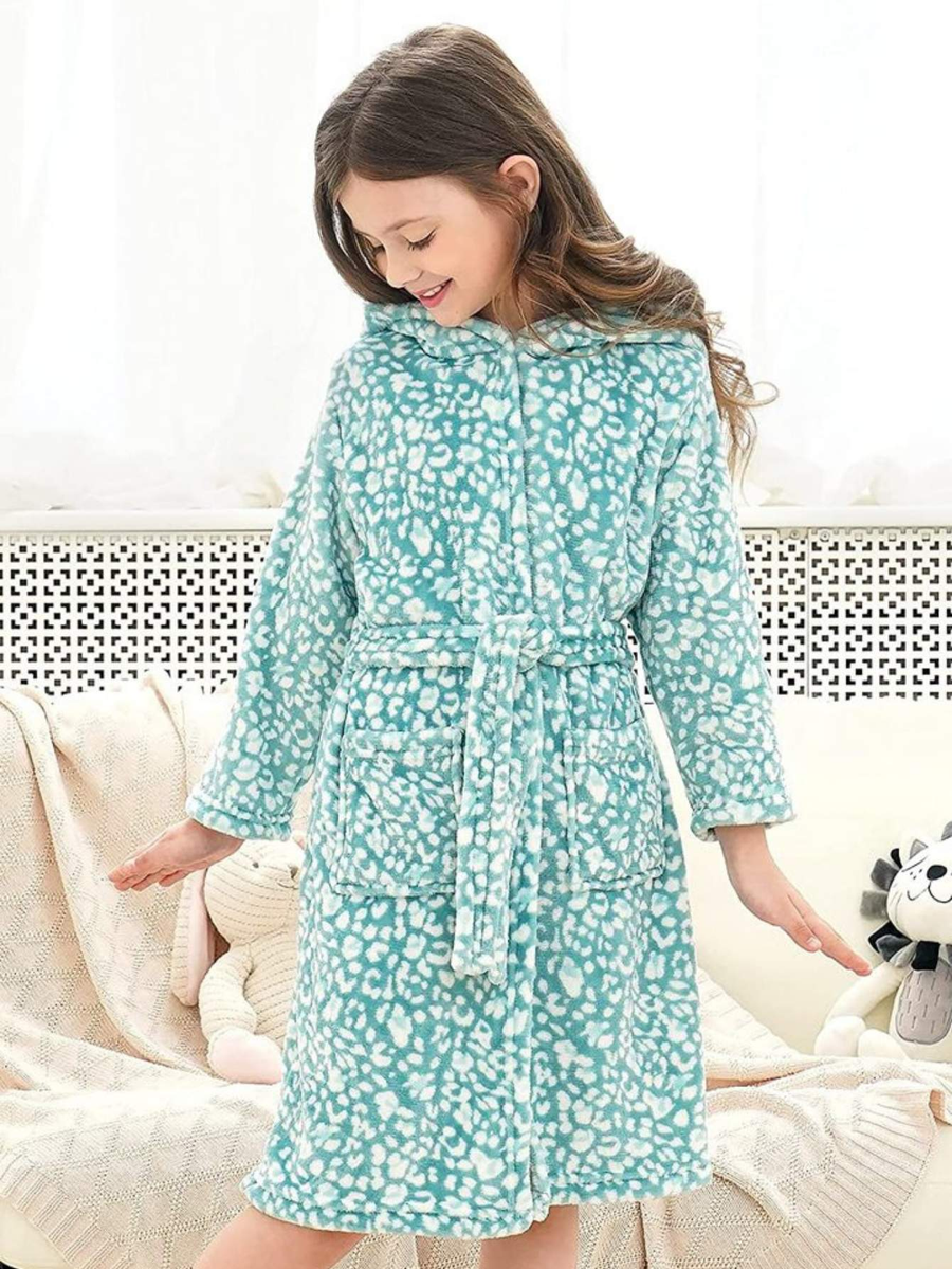 Unicorn Girls Robes Pajamas Gray Leopard Soft Onesie Hooded Rainbow Bathrobe Sleepwear For Girls - Doctor Unicorn