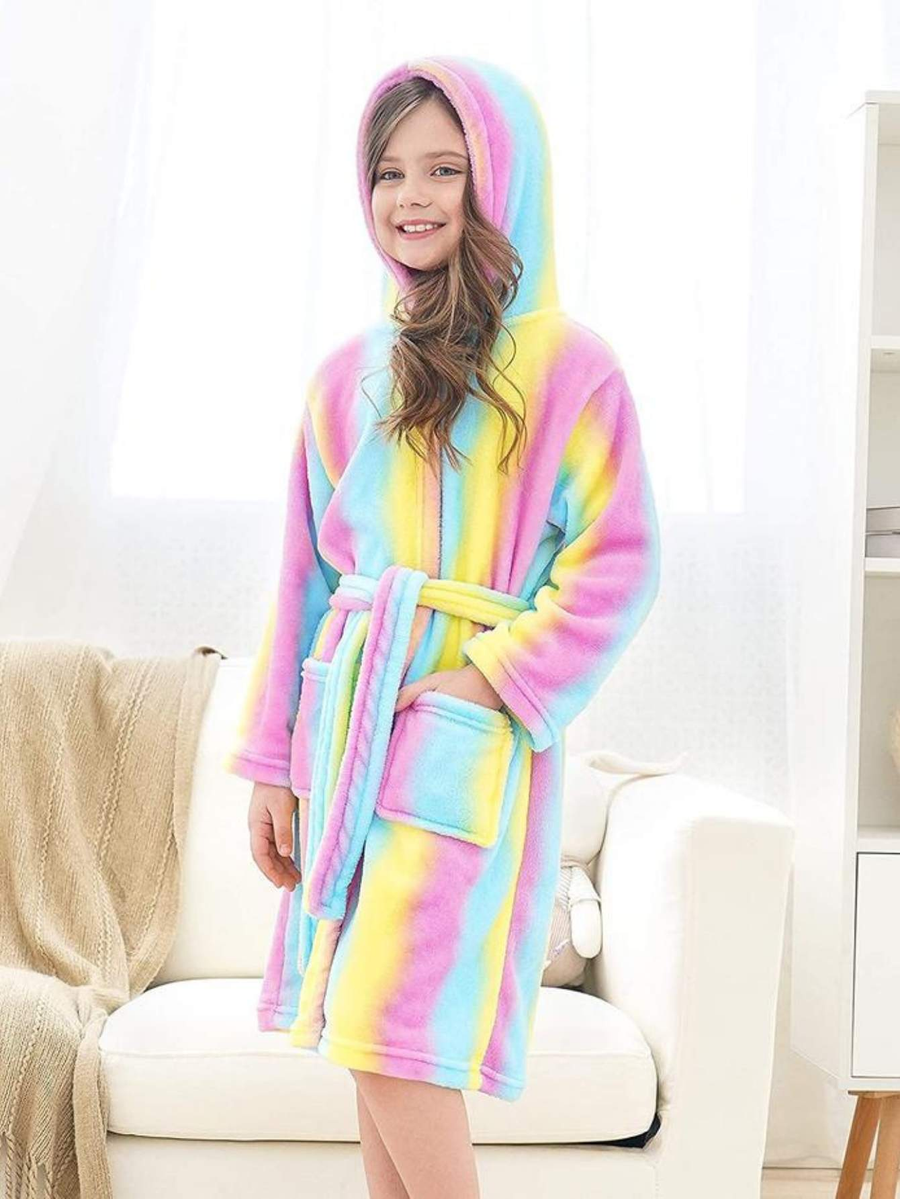 Unicorn Girls Robes Pajamas Bright Rainbow Soft Onesie Hooded Rainbow Bathrobe Sleepwear for Girls - Doctor Unicorn