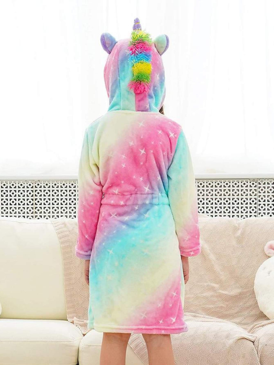 Unicorn Girls Robes Pajamas Rainbow Pink Hooded Soft Onesie Lounge Bathrobe For Girls With 3D-ear Belted, Dual Pocket - Doctor Unicorn