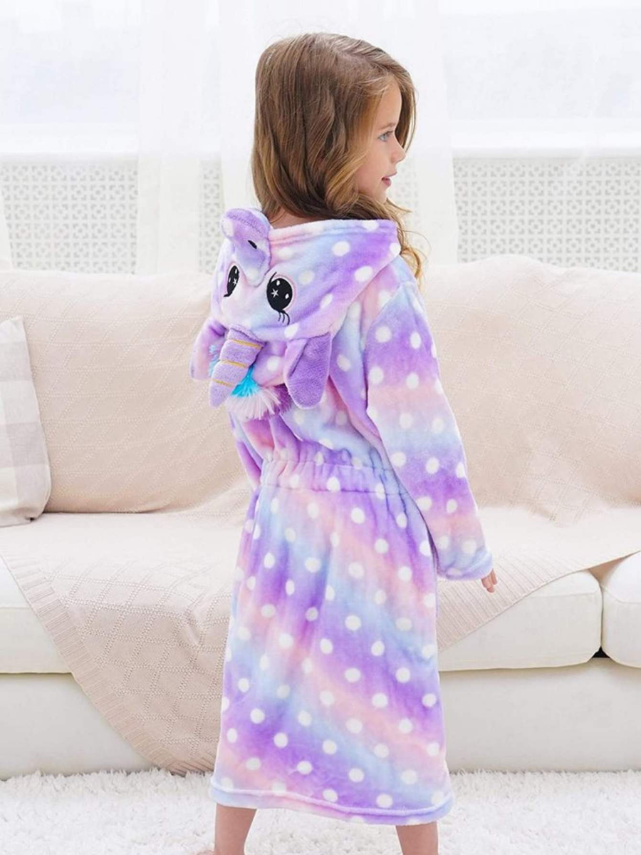 Unicorn Girls Robes Pajamas Light Purple Soft Onesie Hooded Bathrobe Sleepwear For Girls- Doctor Unicorn