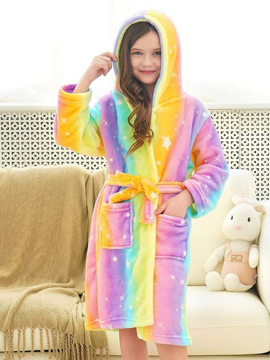 Unicorn Girls Robes Pajamas Rainbow Star Dots Soft Onesie Hooded Rainbow Bathrobe Sleepwear For Girls - Doctor Unicorn
