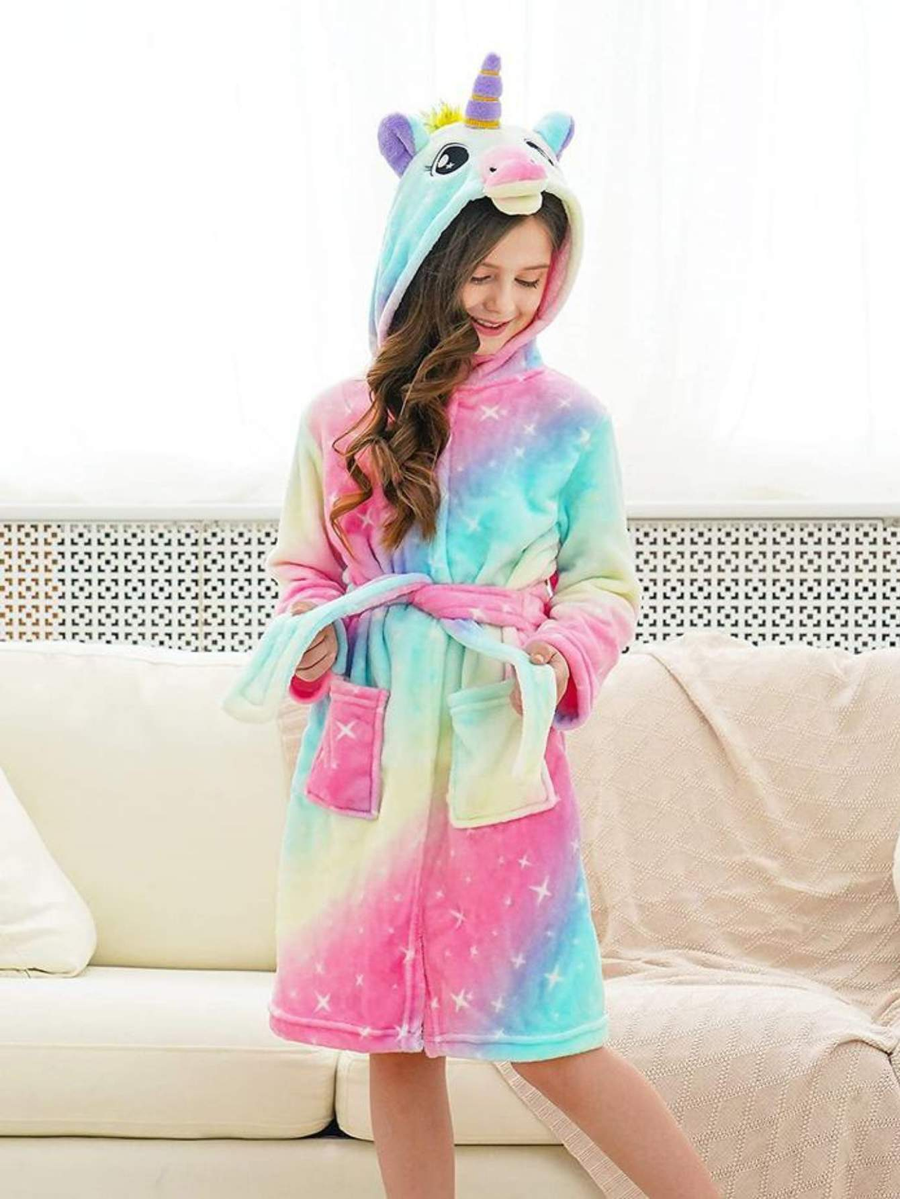 Doctor Unicorn Rainbow Pink Soft Unicorn Hooded Galaxy Bathrobe - Unicorn Gifts for Girls