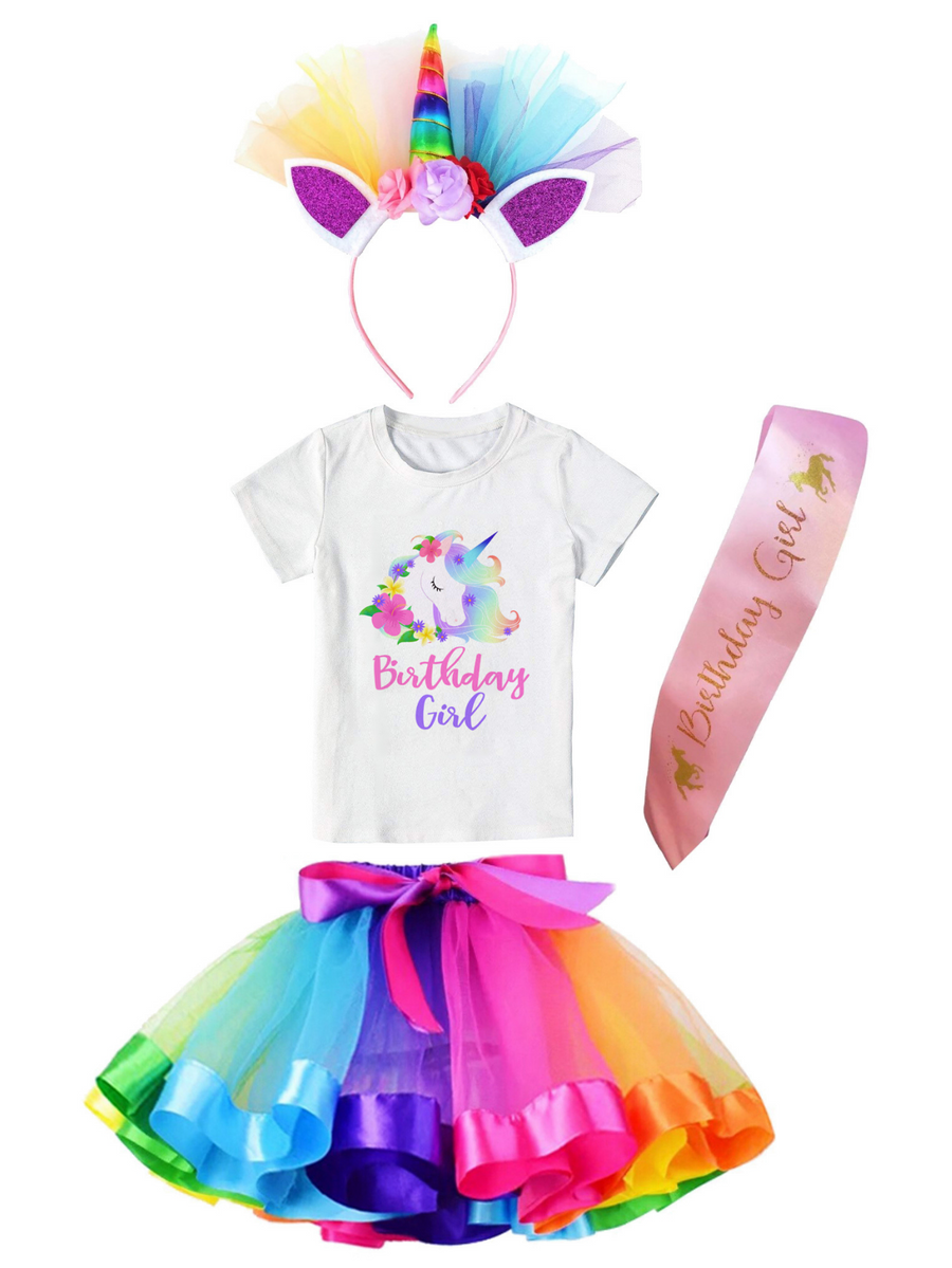Unicorn Birthday Outfit Dresses Girls Layered Rainbow Unicorn Flower Tutu Skirt - Doctor Unicorn