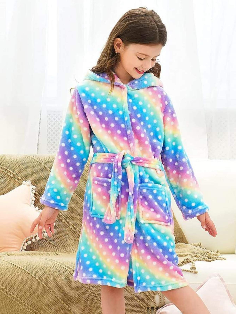 Unicorn Girls Robes Pajamas Rainbow Soft Onesie Hooded Bathrobe Sleepwear For Girls With Galaxy Dots- Doctor Unicorn