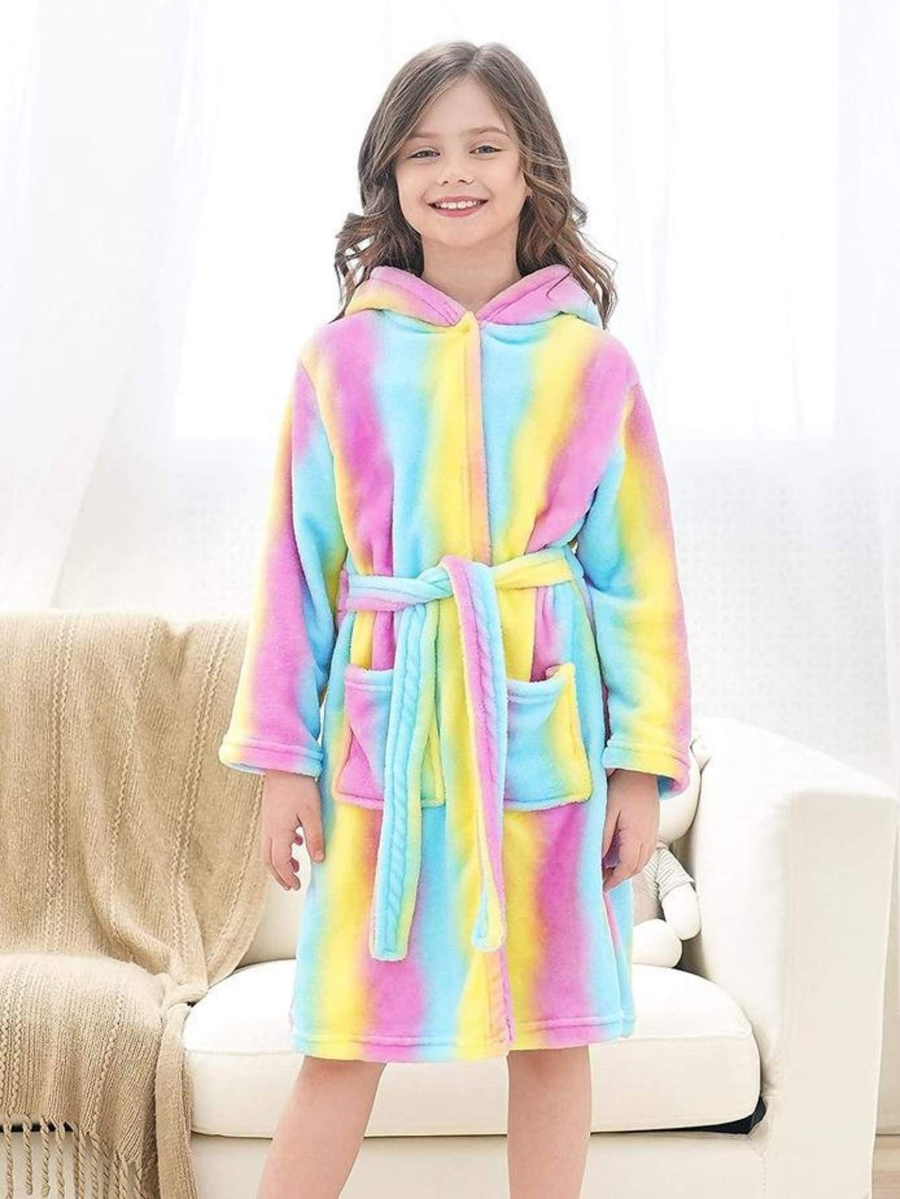 Unicorn Girls Robes Pajamas Bright Rainbow Soft Onesie Hooded Rainbow Bathrobe Sleepwear for Girls - Doctor Unicorn