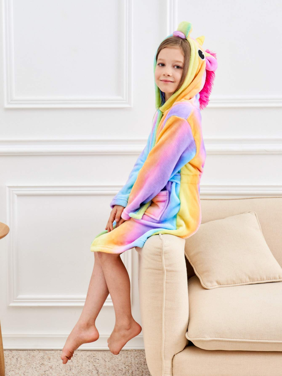 Unicorn Girls Robes Pajamas Rainbow Ⅱ Soft Onesie Hooded Bathrobe Sleepwear For Girls - Doctor Unicorn