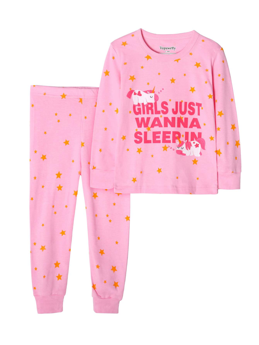 Girls' Snug Fit Cotton Pink Unicorn Pajama Set Sleepwear