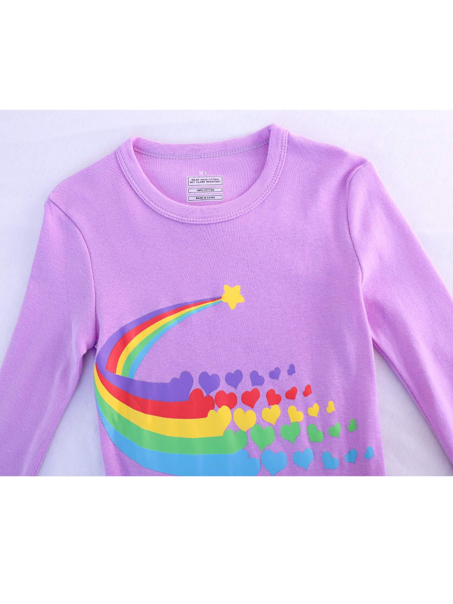 Girls' Snug Fit Cotton Rainbow Love Pajama Set Sleepwear