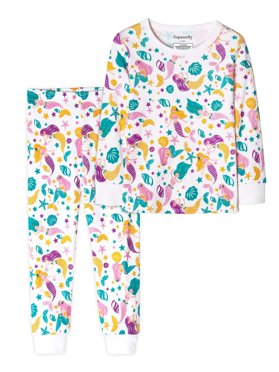 Girls' Snug Fit Cotton Mermaid Pajama Set Sleepwear